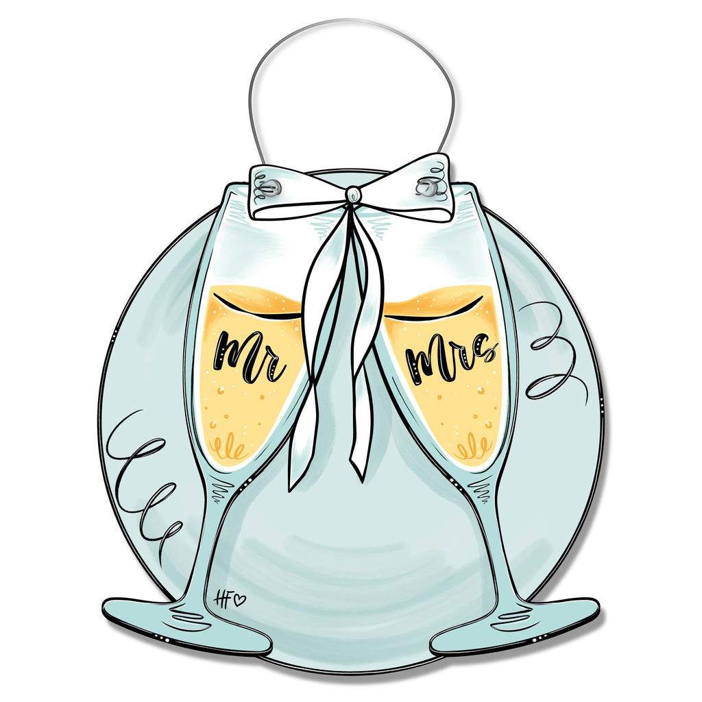 Champagne Glasses Mr. and Mrs. Door Hanger