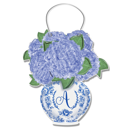 Custom Text Chinoiserie Hydrangea Vase Door Hanger