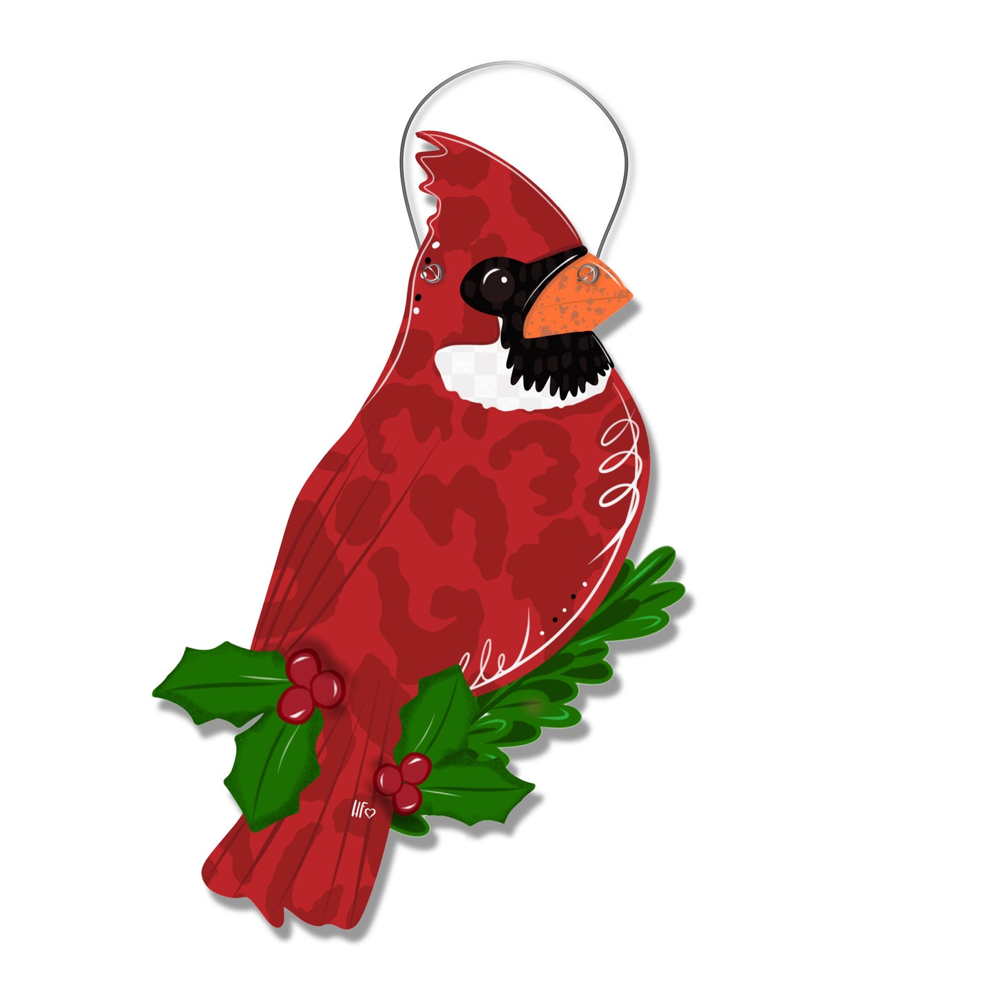 Christmas Cardinal with Holly Door Hanger