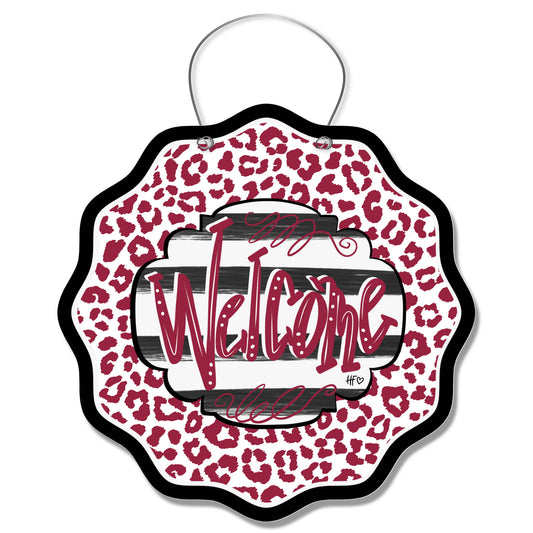 Cardinal Leopard Welcome Door Hanger