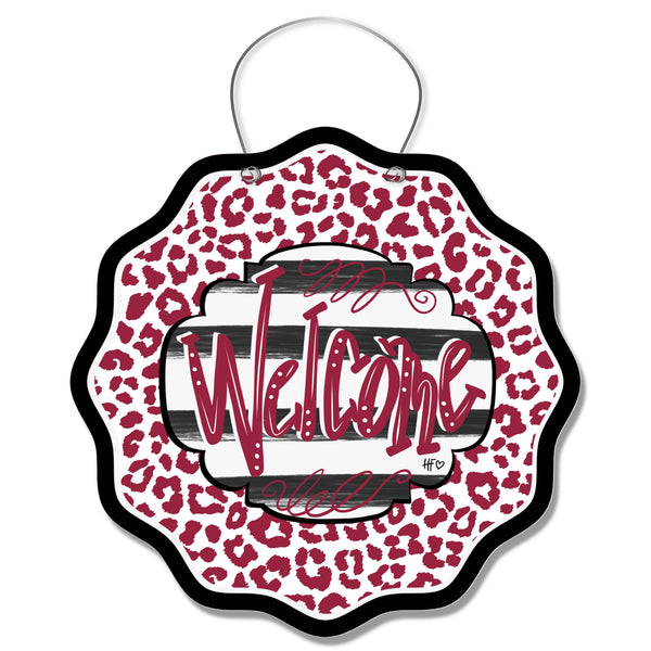Cardinal Leopard Welcome Door Hanger