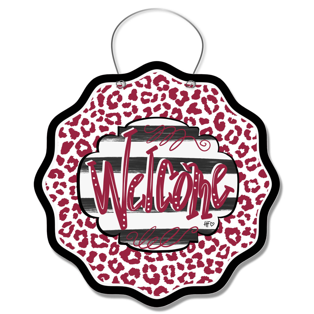 Cardinal Leopard Welcome Door Hanger