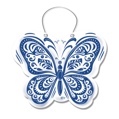 Carolina Chinoiserie Blue & White Butterfly Door Hanger