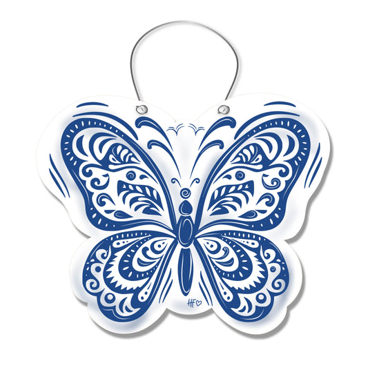 Carolina Chinoiserie Blue & White Butterfly Door Hanger