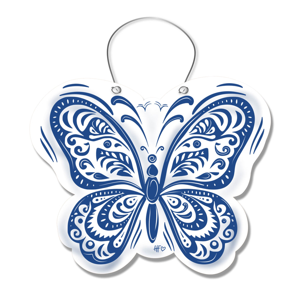 Carolina Chinoiserie Blue & White Butterfly Door Hanger