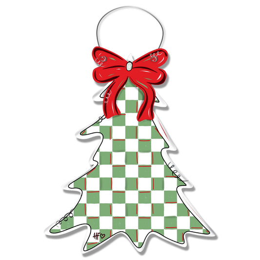 Checkerboard Christmas Red Bow Door Hanger