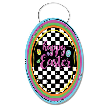 Checkerboard Happy Easter Egg Door Hanger