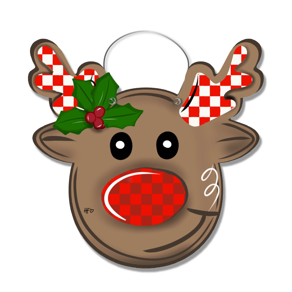 Checkered Rudolph Mockup Door Hanger