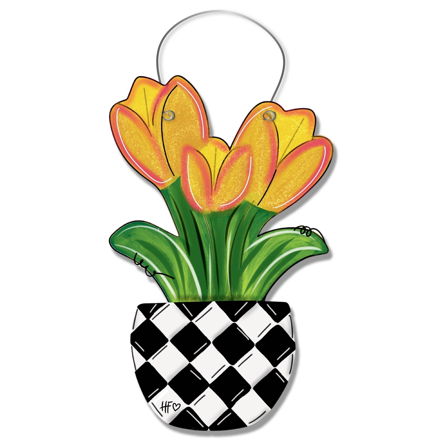 Checkered Sunny Tulips Door Hanger