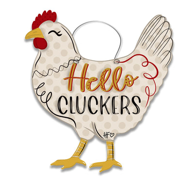 Hello Cluckers Chicken Door Hanger