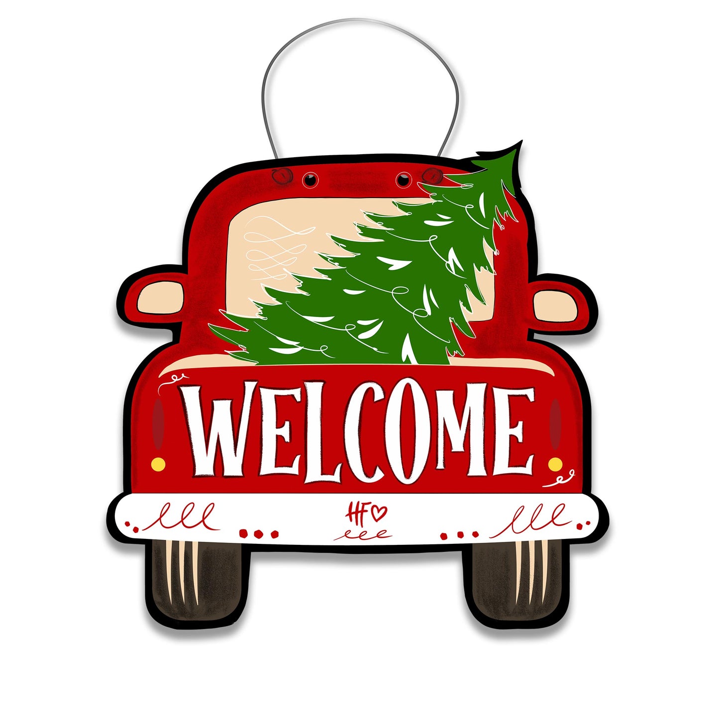 Christmas Truck with Tree Welcome Door Hanger