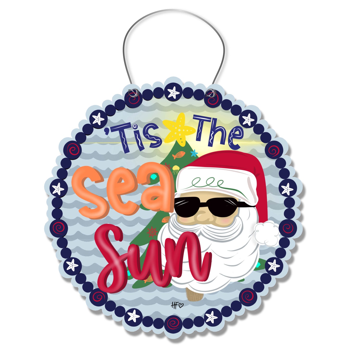 Coastal Santa Tis the SEA SUN Door Hanger