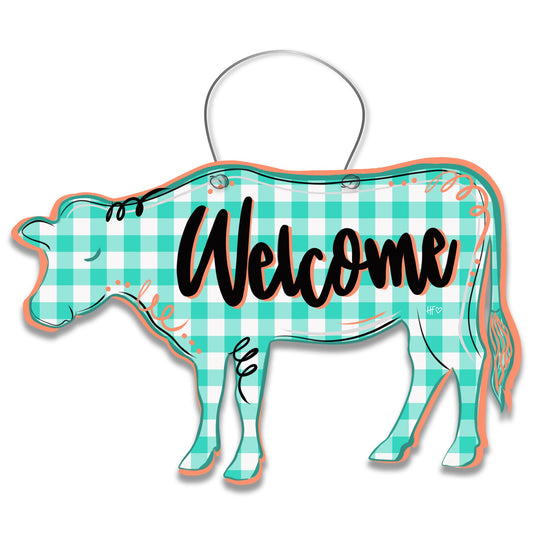 Cow Gingham Welcome Door Hanger