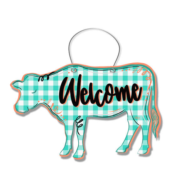Cow Gingham Welcome Door Hanger