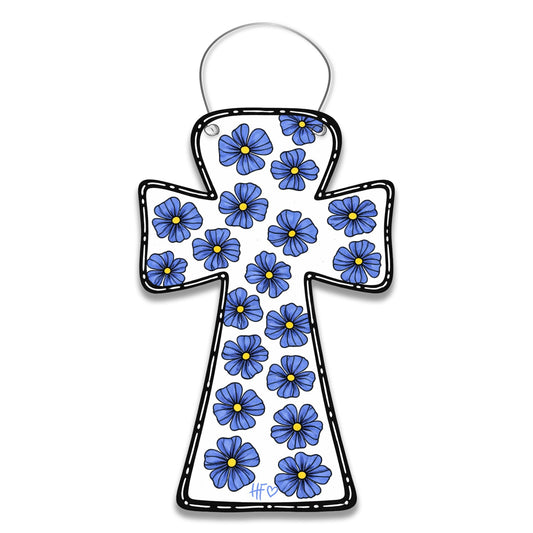 Cross with Blue Flowers Door Hanger