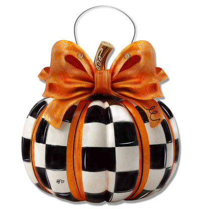 Elegant Checkered Pumpkin Door Hanger