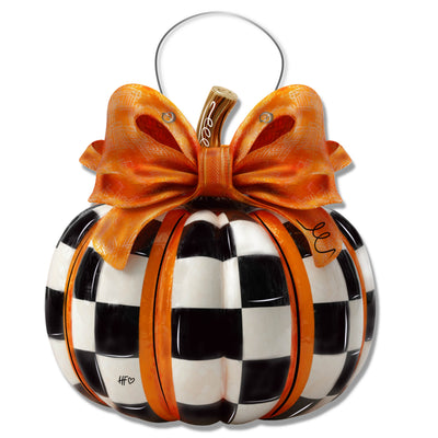 Elegant Checkered Pumpkin Door Hanger