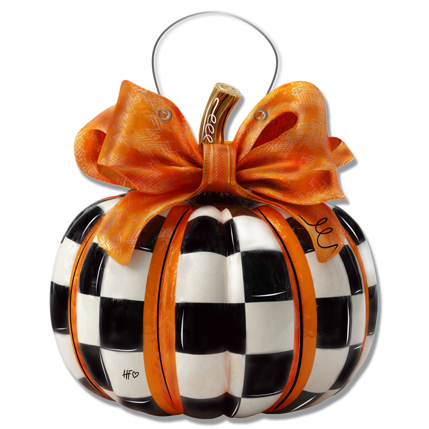 Elegant Checkered Pumpkin Door Hanger