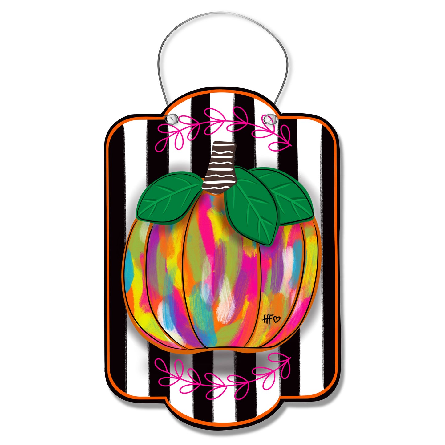 Fall and Bright Pumpkin Door Hanger