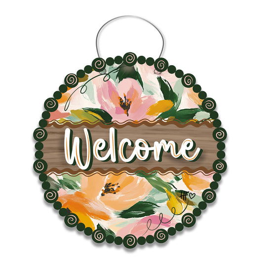 Floral Paint Stroke Welcome Door Hanger
