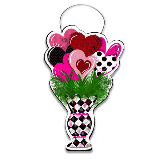 Valentines Day Checkerboard Bouquet Door Hanger