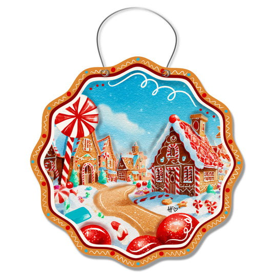Gingerbread Village Christmas Door Hanger