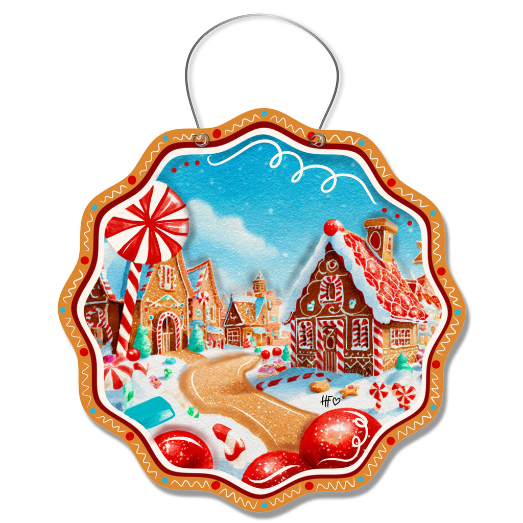 Gingerbread Village Christmas Door Hanger