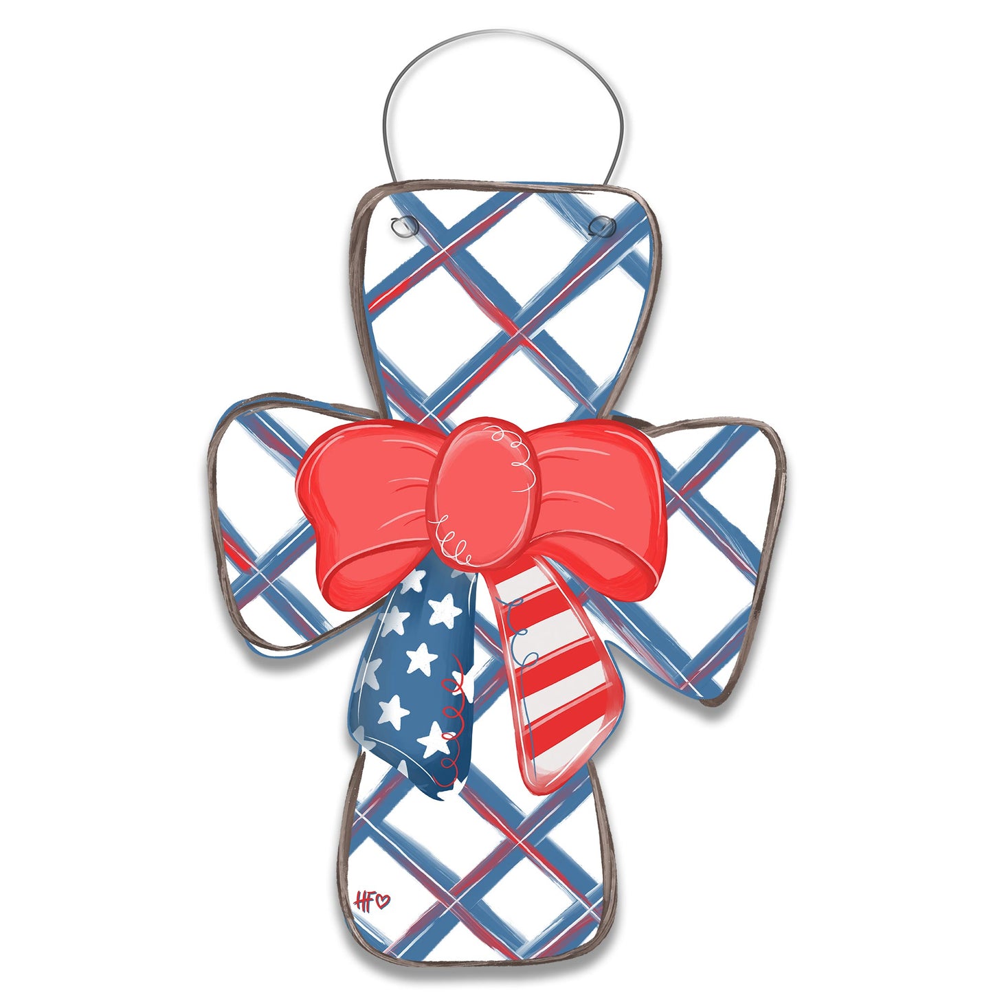 Gingham Patriotic Cross Door Hanger