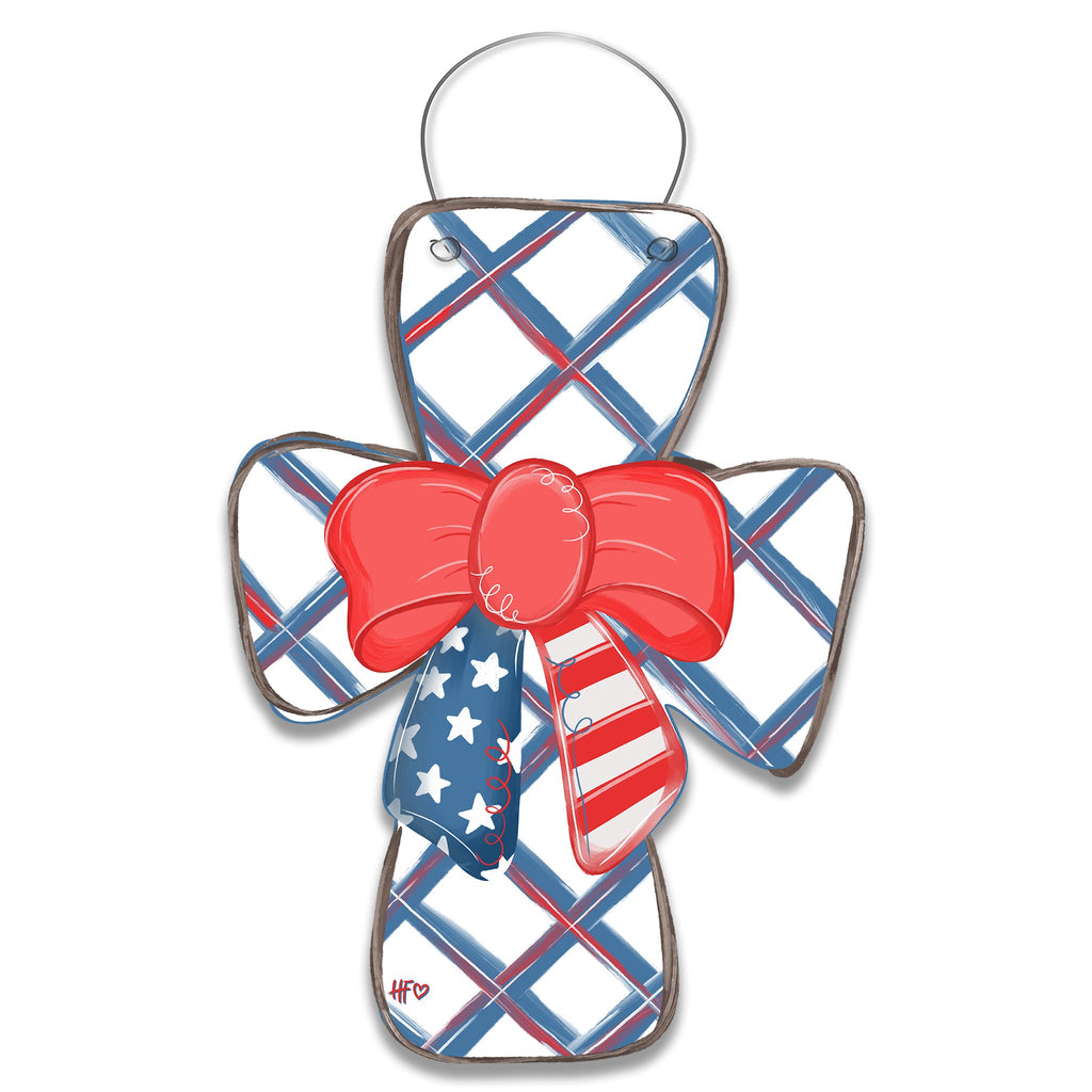 Gingham Patriotic Cross Door Hanger