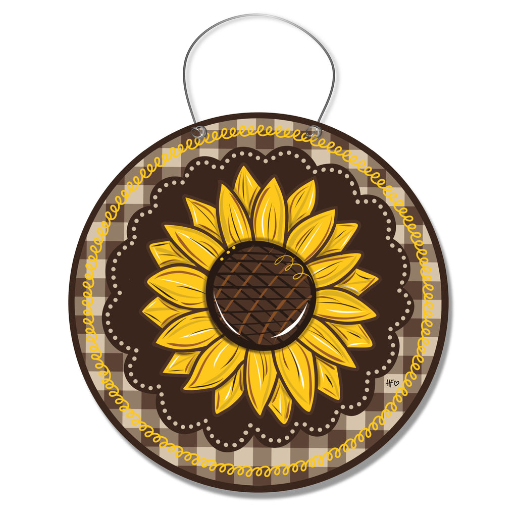 Gingham Garden Glow Sunflower Door Hanger