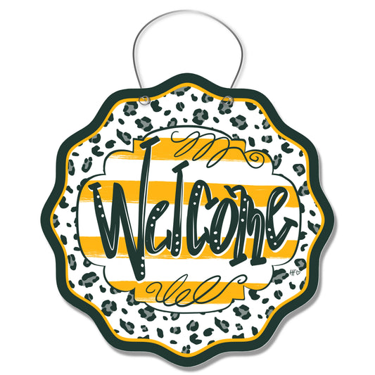 Green Bay Leopard Welcome Door Hanger