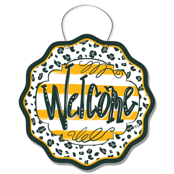 Green Bay Leopard Welcome Door Hanger