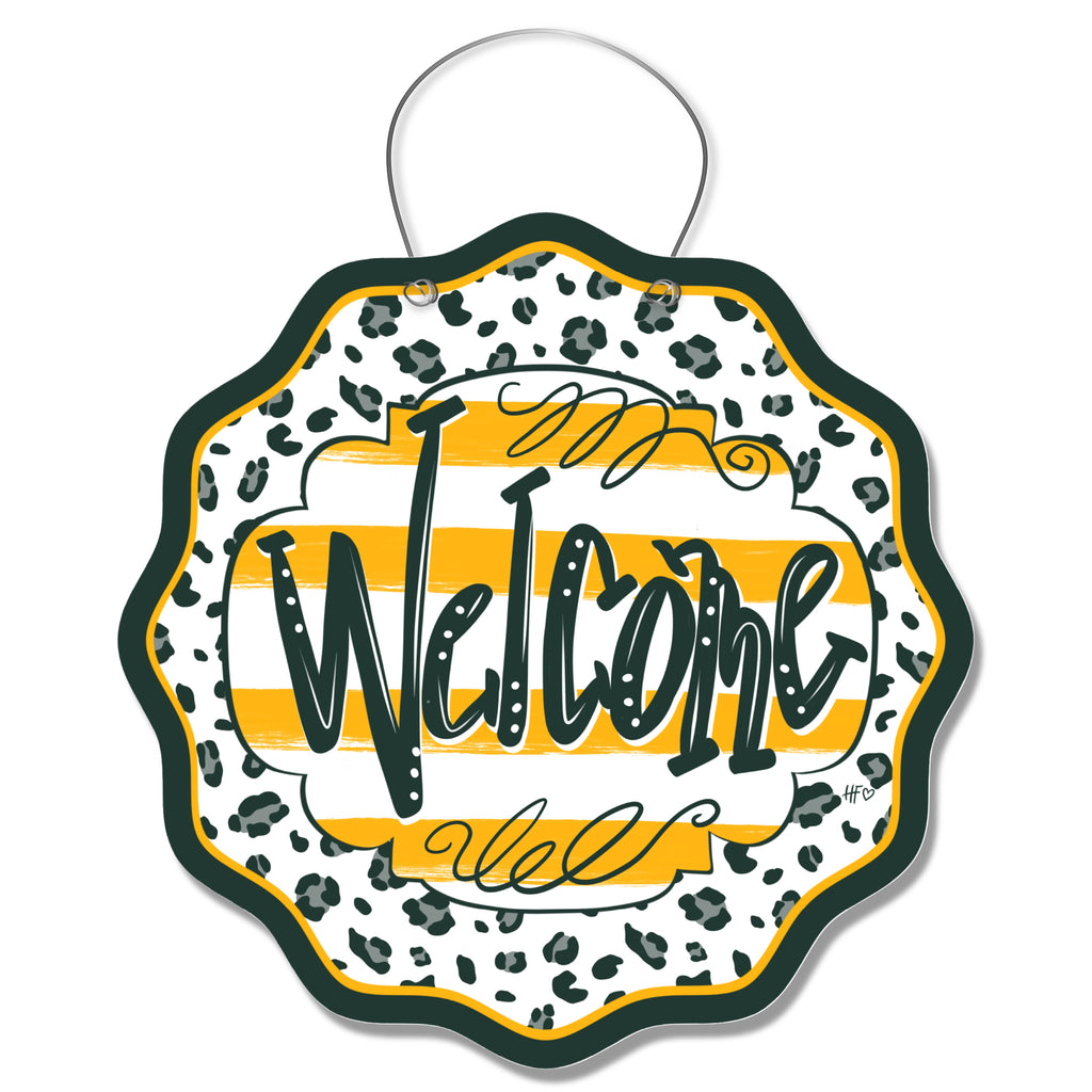 Green Bay Leopard Welcome Door Hanger