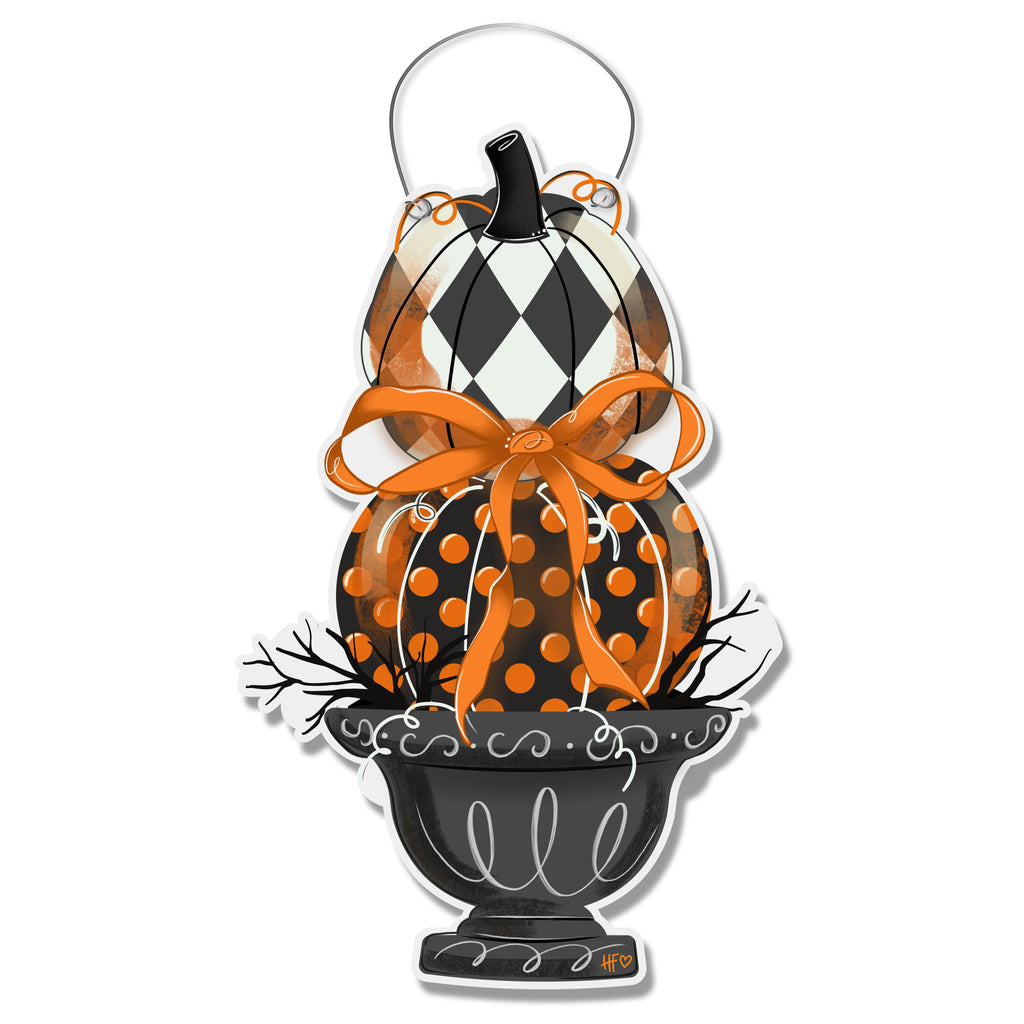 Halloween Pumpkin Topiary Door Hanger