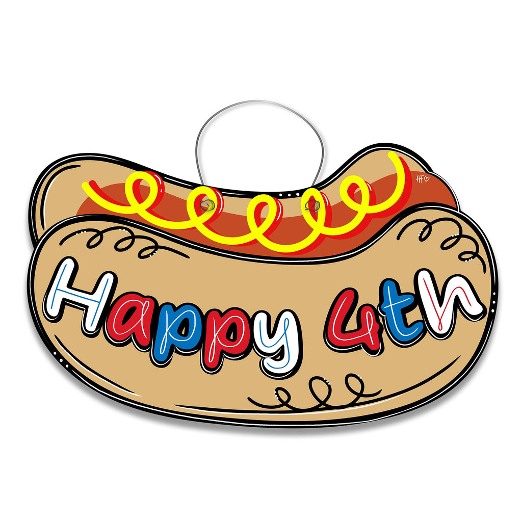 Happy 4th Hot Dog Door Hanger