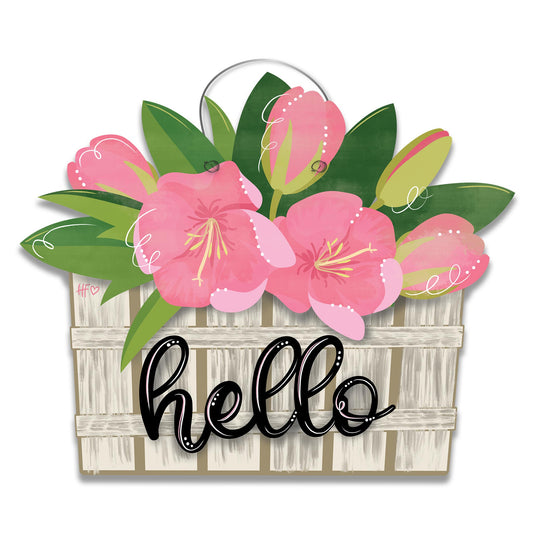 Hello Azalea Basket Door Hanger