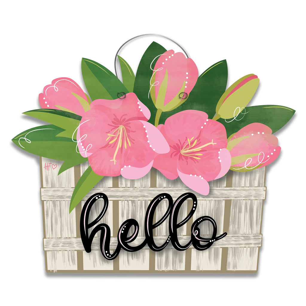 Hello Azalea Basket Door Hanger