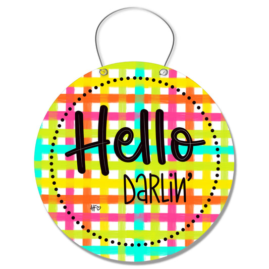 Hello Darlin Happy Plaid Door Hanger