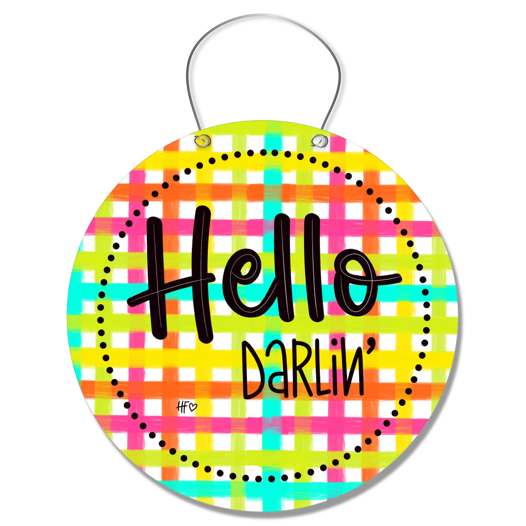Hello Darlin Happy Plaid Door Hanger