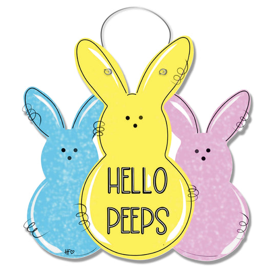 Hello Peeps Easter Bunnies Door Hanger