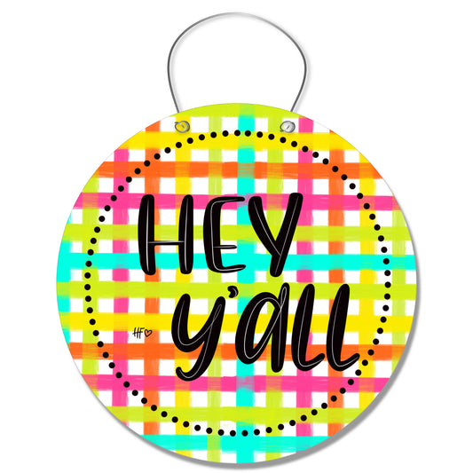 Hey Y'all Happy Plaid Door Hanger