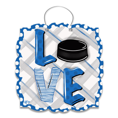 Hockey Blue & White LOVE Door Hanger