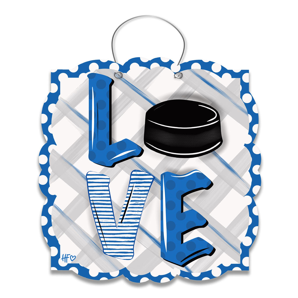 Hockey Blue & White LOVE Door Hanger