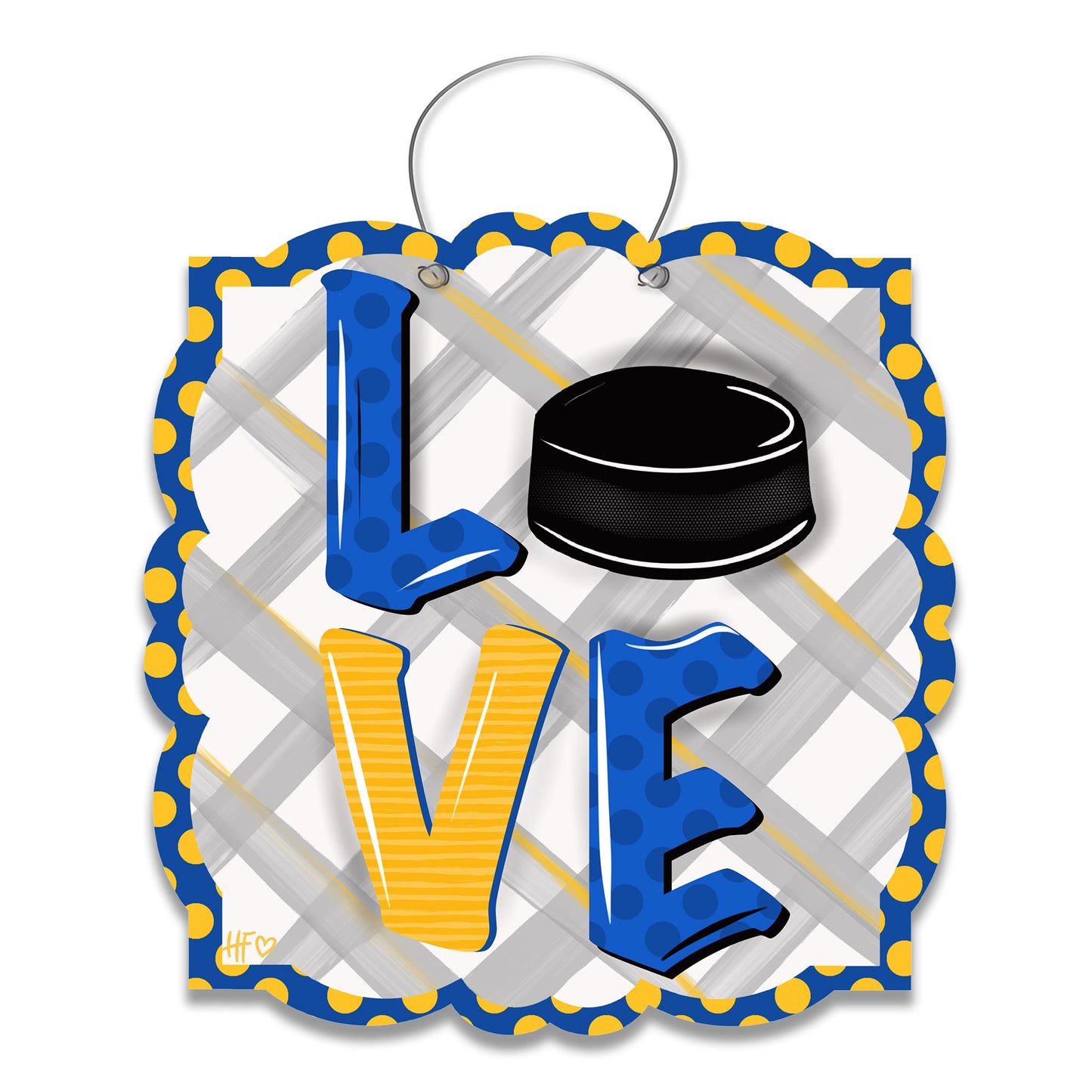 Hockey Blue & Yellow LOVE Door Hanger