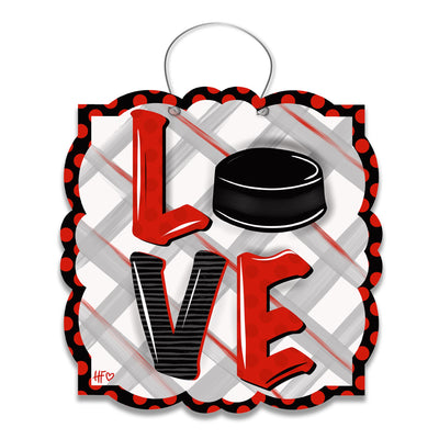 Hockey Red & Black LOVE Door Hanger
