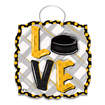 Hockey Yellow and Black LOVE Door Hanger