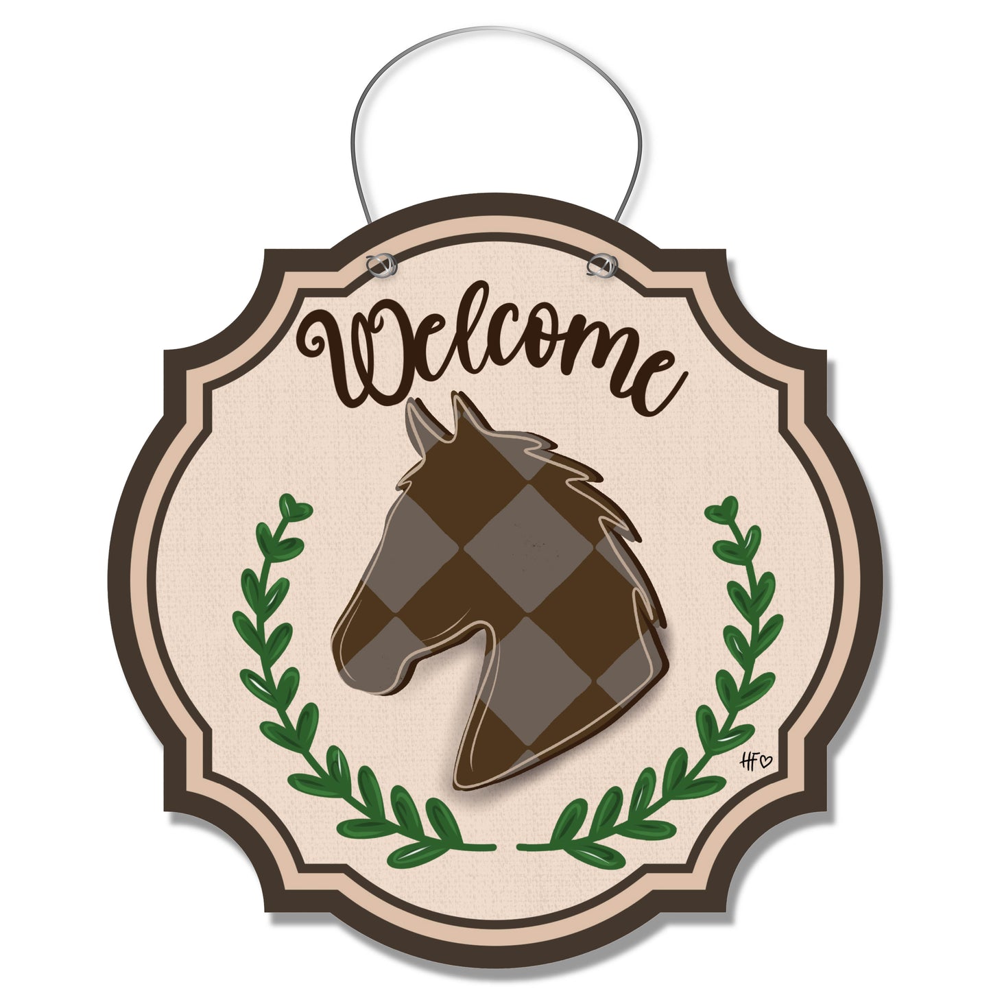 Horse Welcome Brown Checkerboard Door Hanger