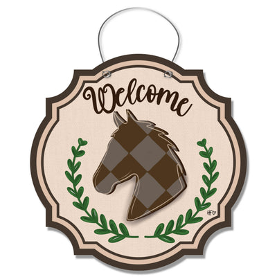 Horse Welcome Brown Checkerboard Door Hanger