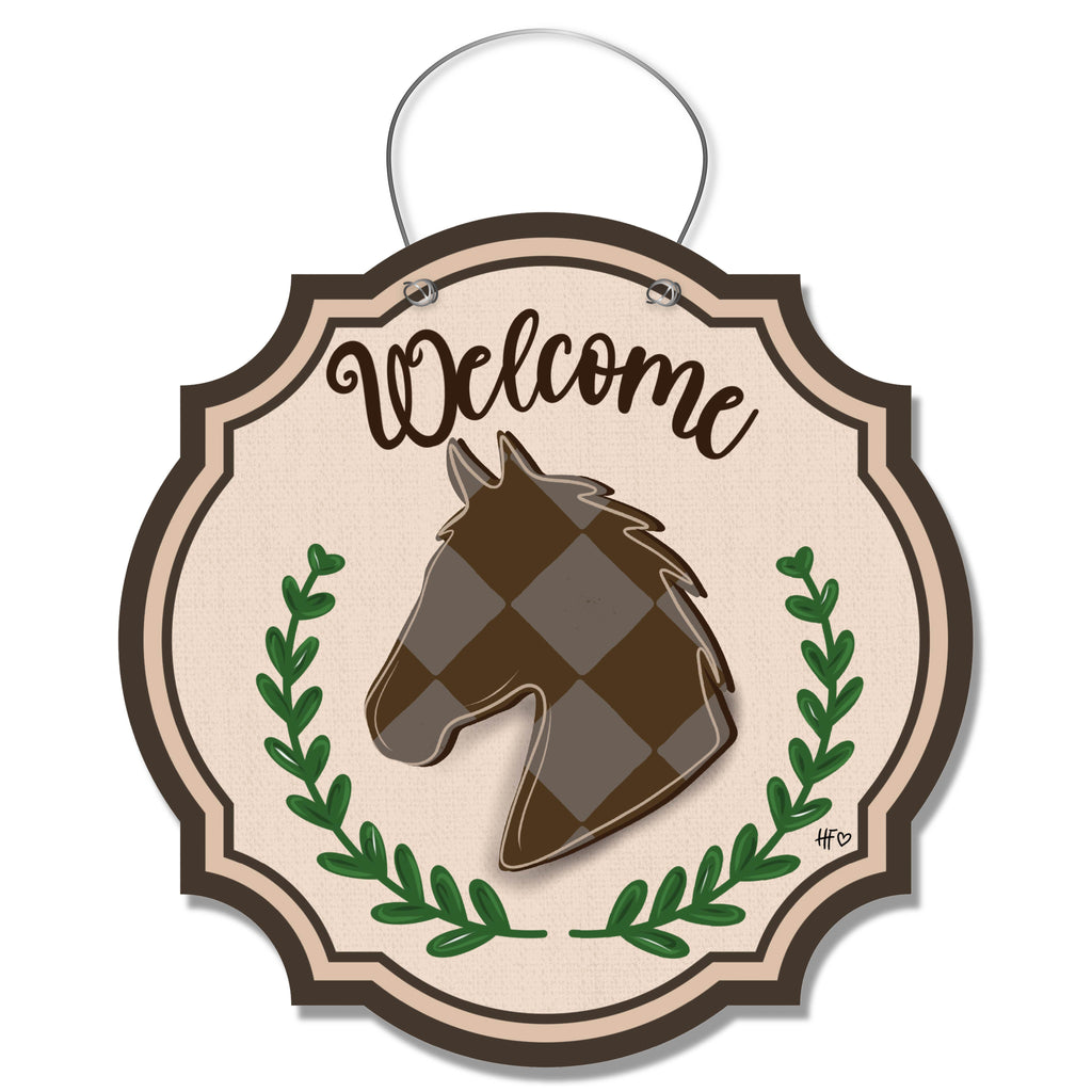 Horse Welcome Brown Checkerboard Door Hanger