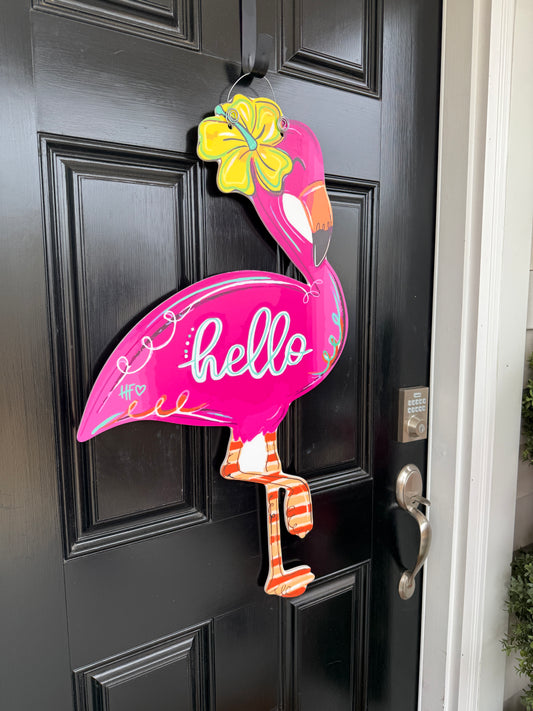 Tropical Flamingo Hello Door Hanger